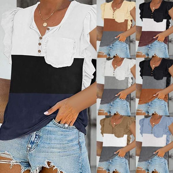 women's t-shirt summer style sleeveless vest ladies fashion color matching button collar ruffled casual pocket 2021, White
women's t-shirt summer style sleeveless vest ladies fashion color matching button collar ruffled casual pocket 2021, White