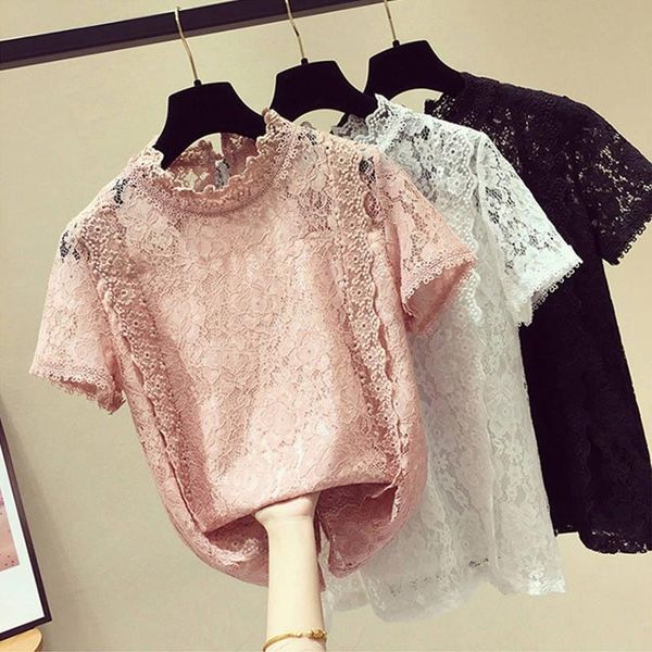 women lace shirt o-neck short sleeve hollow t-shirt style pure color women's, White
women lace shirt o-neck short sleeve hollow t-shirt style pure color women's, White