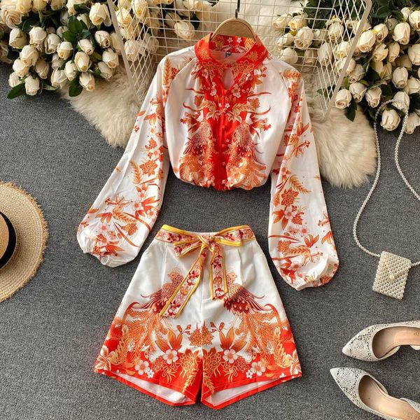 women's tracksuits vintage printed two piece set women suit autumn lantern long sleeve blouse &high waist shorts woman fashion 2, Gray
women's tracksuits vintage printed two piece set women suit autumn lantern long sleeve blouse &high waist shorts woman fashion 2, Gray