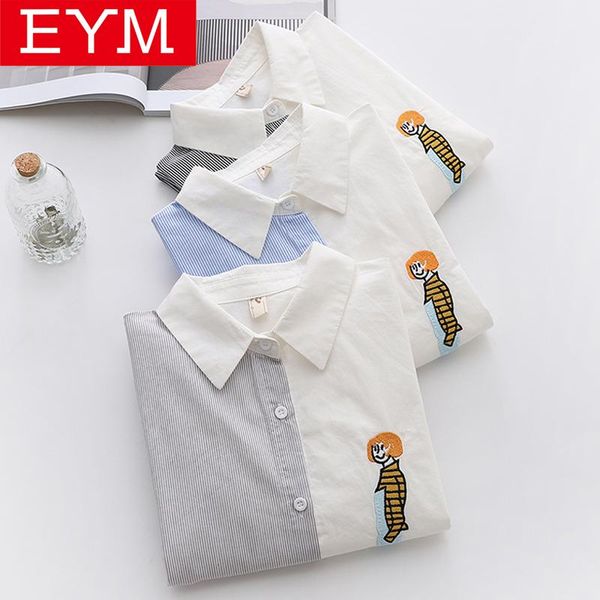 women blouse 2021 casual embroidery blouses shirt cotton fresh design simple blue striped shirts female clothes blusas women's &, White
women blouse 2021 casual embroidery blouses shirt cotton fresh design simple blue striped shirts female clothes blusas women's &, White