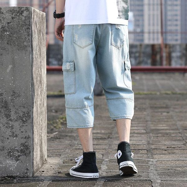men's jeans summer japan style washed denim calf length pants men high street loose plus size 42 hole ripped multi pockets harem, Blue
men's jeans summer japan style washed denim calf length pants men high street loose plus size 42 hole ripped multi pockets harem, Blue
