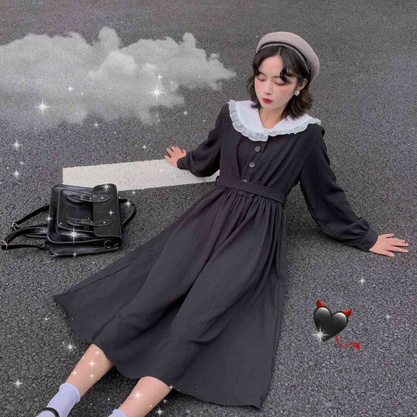 dress women dark fashion preppy style long sleeve lolita dresses japanese sweet peter pan collar long ladies elegant dresses p0809, Black;gray
dress women dark fashion preppy style long sleeve lolita dresses japanese sweet peter pan collar long ladies elegant dresses p0809, Black;gray