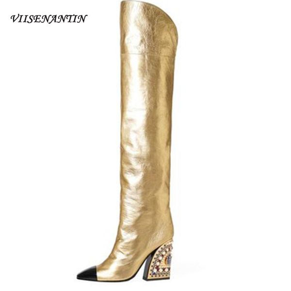 boots style gold high-heeled pointed-toe catwalk with pearl pattern shaped heel over-the-knee large size shoes, Black
boots style gold high-heeled pointed-toe catwalk with pearl pattern shaped heel over-the-knee large size shoes, Black