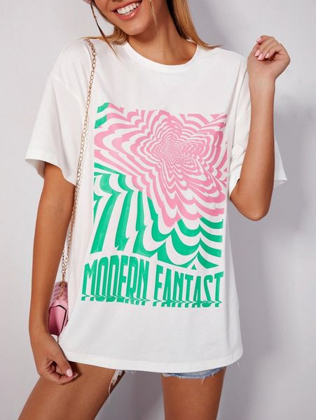 letter graphic drop shoulder tee y6hu#, White