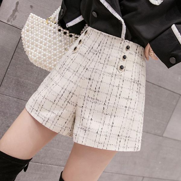 women's shorts england style high waist winter and autumn warm double breasted tweed female all match wool plaid bottom 6ist, White;black
women's shorts england style high waist winter and autumn warm double breasted tweed female all match wool plaid bottom 6ist, White;black