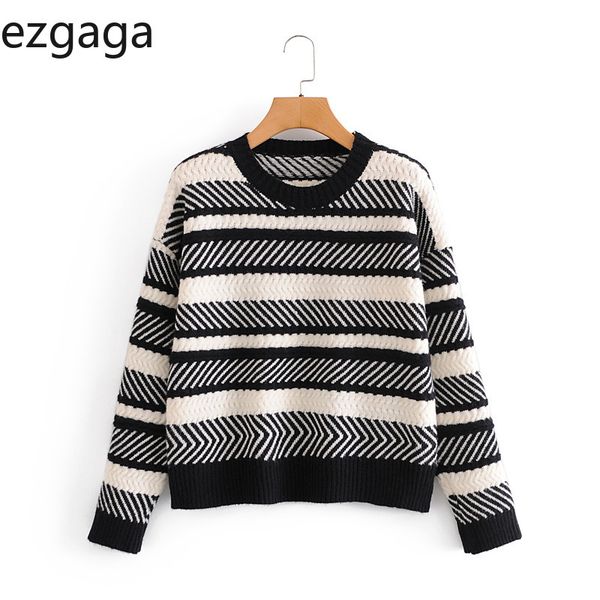 ezgaga casual sweater women autumn contrast stripe long sleeve crop loose ladies pullover all-match winter fashion 210430, White;black
ezgaga casual sweater women autumn contrast stripe long sleeve crop loose ladies pullover all-match winter fashion 210430, White;black