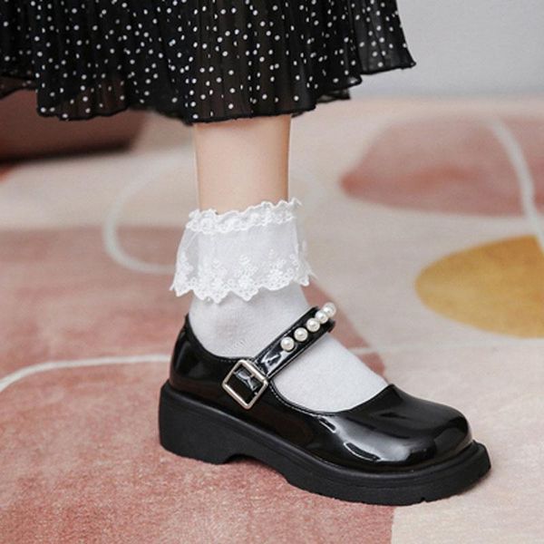 dress shoes women shoe belt buckle med heel platform japanese style mary jane solid color pearl single small leather, Black
dress shoes women shoe belt buckle med heel platform japanese style mary jane solid color pearl single small leather, Black