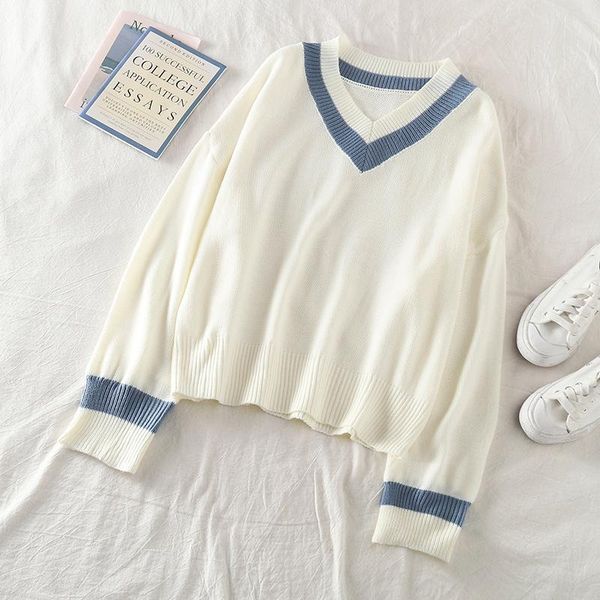women's sweaters sweater oversize pullover knitting korean fashion jumper v-neck long sleeve streetwear vintage casual winter clothes, White;black
women's sweaters sweater oversize pullover knitting korean fashion jumper v-neck long sleeve streetwear vintage casual winter clothes, White;black