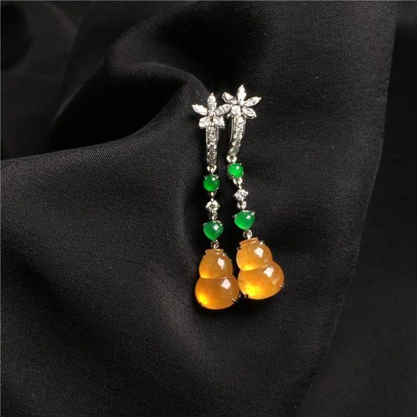 original natural chalcedony diamond gourd earrings elegant charm creative retro female silver jewelry dangle & chandelier