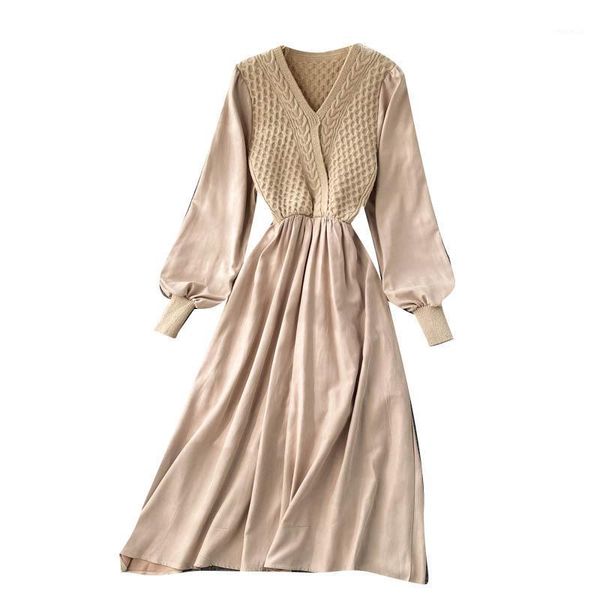 v-neck twisted knitting patchwork chiffon dress long-sleeved a-line solid elegant autumn spring for women 2021 casual dresses, Black;gray
v-neck twisted knitting patchwork chiffon dress long-sleeved a-line solid elegant autumn spring for women 2021 casual dresses, Black;gray