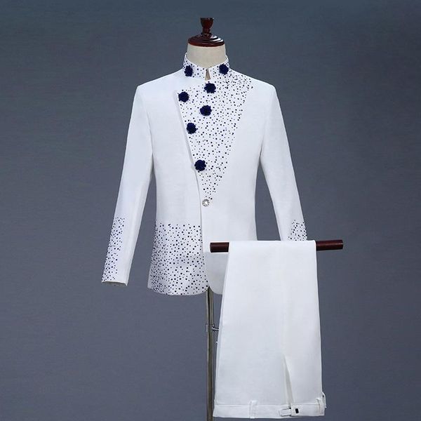men's suits & blazers 2021 retro chinese tunic suit white men polyester spandex material male stand-up collar emcee and host outfit, White;black
men's suits & blazers 2021 retro chinese tunic suit white men polyester spandex material male stand-up collar emcee and host outfit, White;black
