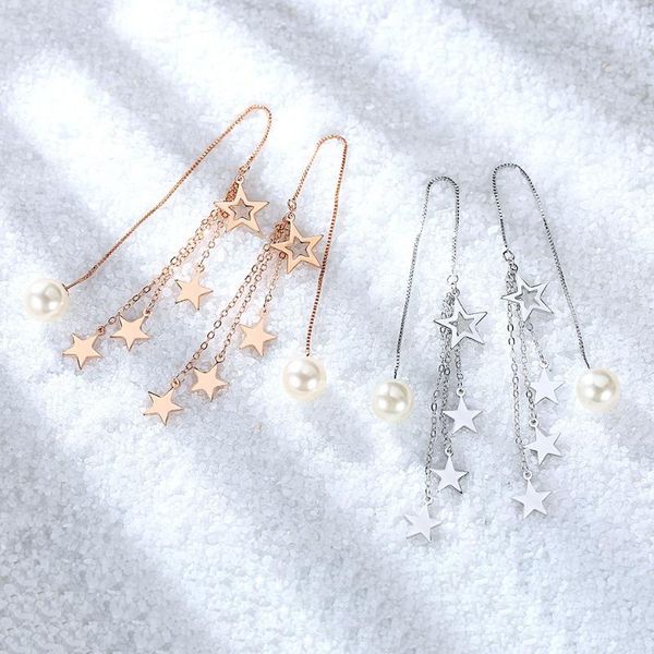 -selling simple fashion korean version of tassel five-pointed star pearl rose gold long earrings stud, Golden;silver
-selling simple fashion korean version of tassel five-pointed star pearl rose gold long earrings stud, Golden;silver