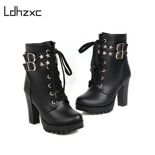 boots ldhzxc thick high heeled female pu leather ankle round toe lace-up zipper women short gothic shoes, Black
boots ldhzxc thick high heeled female pu leather ankle round toe lace-up zipper women short gothic shoes, Black