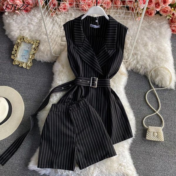 women's tracksuits ftlzz summer arrival office lady striped sleeveless tailored collar with belt high waist shorts fashion two piece se, Gray
women's tracksuits ftlzz summer arrival office lady striped sleeveless tailored collar with belt high waist shorts fashion two piece se, Gray