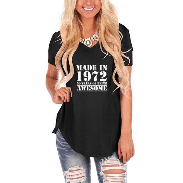 women's t-shirt made in 1972 50 years letter print women loose v neck vintage shirt for female femme 50th birthday gift casual top, White
women's t-shirt made in 1972 50 years letter print women loose v neck vintage shirt for female femme 50th birthday gift casual top, White