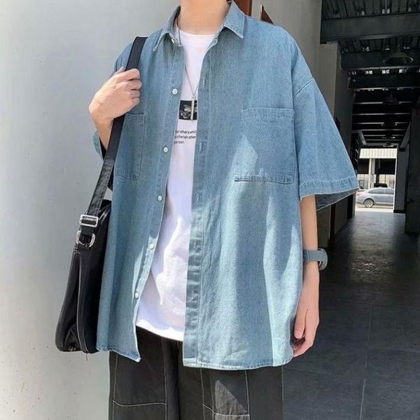 men's shirt medium short sleeve fashion loose thin jean jacket spring summer movement college couples pure color 2021 blue casual shirt, White;black
men's shirt medium short sleeve fashion loose thin jean jacket spring summer movement college couples pure color 2021 blue casual shirt, White;black