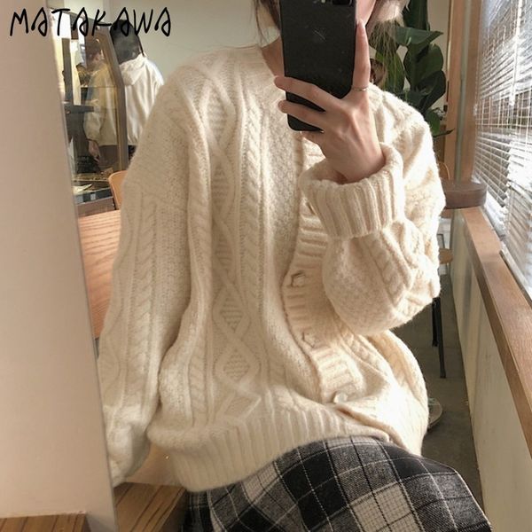 matakawa autumn and winter twist round neck women's sweater japanese sweaters women loose outer wear cardigan coat 210513, White;black
matakawa autumn and winter twist round neck women's sweater japanese sweaters women loose outer wear cardigan coat 210513, White;black