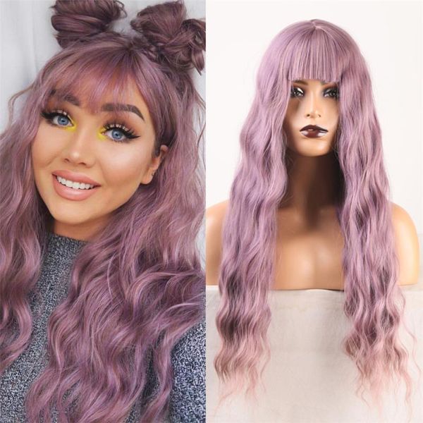 wavy wig with bangs synthetic heat resistant fiber hair non lace for women fashion color cosplay wigs, Black
wavy wig with bangs synthetic heat resistant fiber hair non lace for women fashion color cosplay wigs, Black