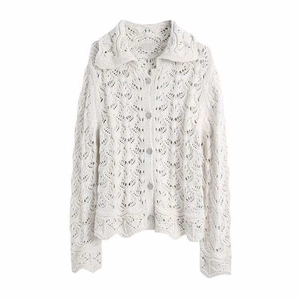 women's temperament lapel jewelry button decoration hollow knitted jacket sweet and versatile autumn winter 210521, White
women's temperament lapel jewelry button decoration hollow knitted jacket sweet and versatile autumn winter 210521, White