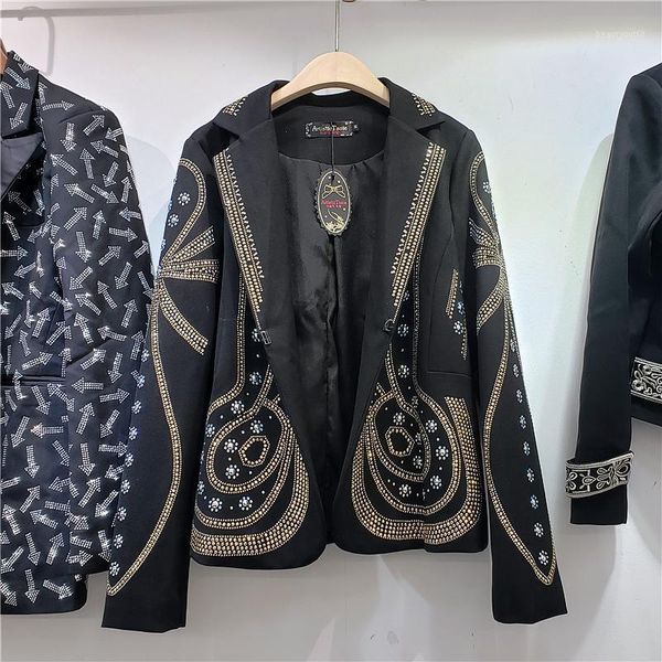women's suits & blazers autumn casual metal rivets rhinestone suit female heavy industry design, White;black
women's suits & blazers autumn casual metal rivets rhinestone suit female heavy industry design, White;black