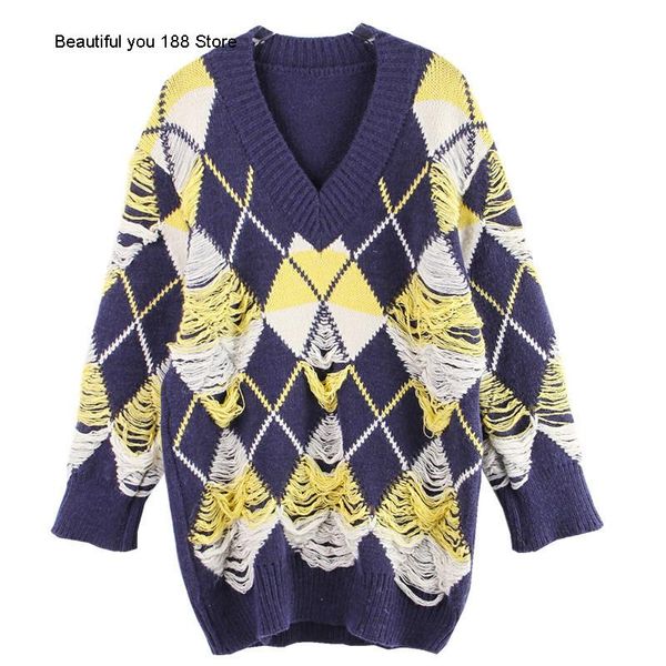 women's sweaters 2021 autumn / winter fashion color matching loose show thin hole v-neck pullover knitting sweater, White;black
women's sweaters 2021 autumn / winter fashion color matching loose show thin hole v-neck pullover knitting sweater, White;black