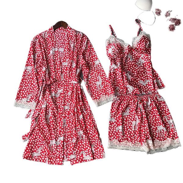 women's sleepwear cute cartoon ladies three-piece pajamas fawn lace long-sleeved nightgown camisole shorts with chest pad bata mujer, Black;red
women's sleepwear cute cartoon ladies three-piece pajamas fawn lace long-sleeved nightgown camisole shorts with chest pad bata mujer, Black;red