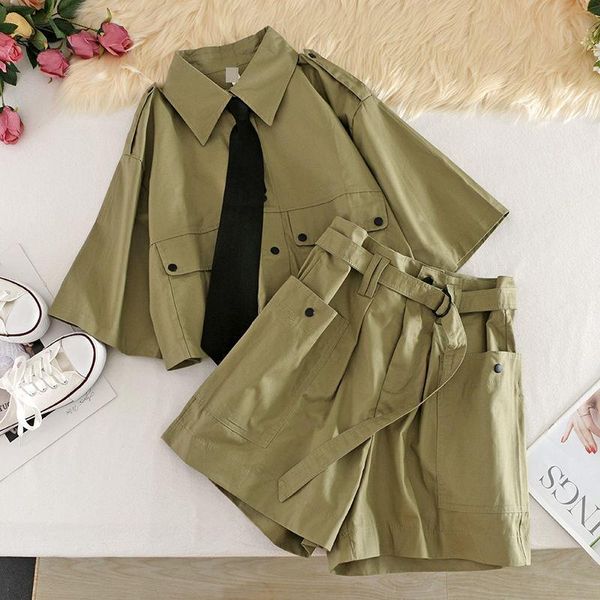 fashion safari style two pieces womens pants set summer casual plus size pant suits short sleeve tie shirts wide leg, White
fashion safari style two pieces womens pants set summer casual plus size pant suits short sleeve tie shirts wide leg, White
