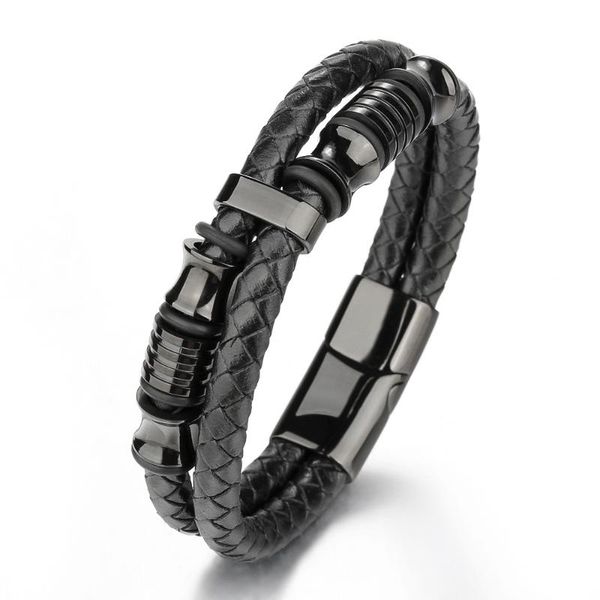 link, chain wholesale 5 colors charm cross-border cowhide rope multi-layer woven leather titanium steel fashion men's bracelet, Black
link, chain wholesale 5 colors charm cross-border cowhide rope multi-layer woven leather titanium steel fashion men's bracelet, Black