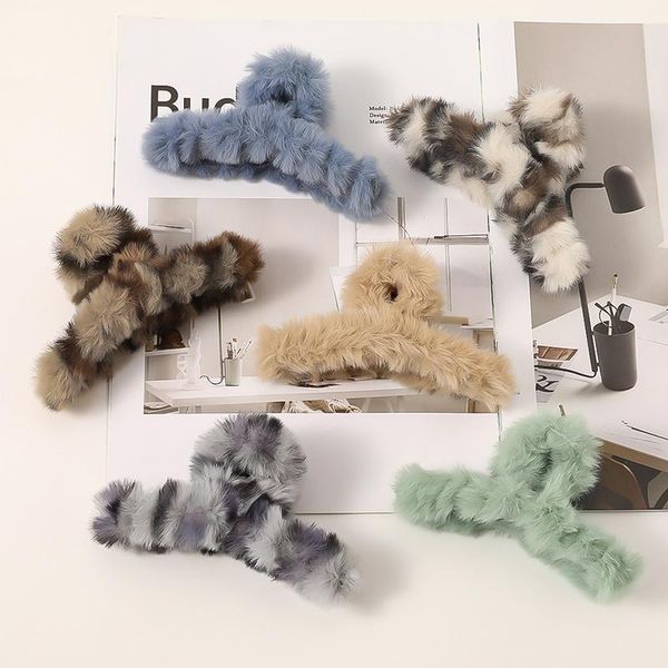 Hair Clips & Barrettes Selling Fashion Super Cute Autumn Winter Leopard Plush Claw Hairclips For Girls, Golden;silver