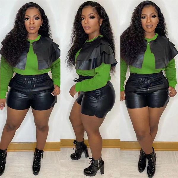 women's tracksuits women pu leather biker two piece set solid color cape long sleeve drawstring shorts streetwear y2k clothes for outf, Gray
women's tracksuits women pu leather biker two piece set solid color cape long sleeve drawstring shorts streetwear y2k clothes for outf, Gray