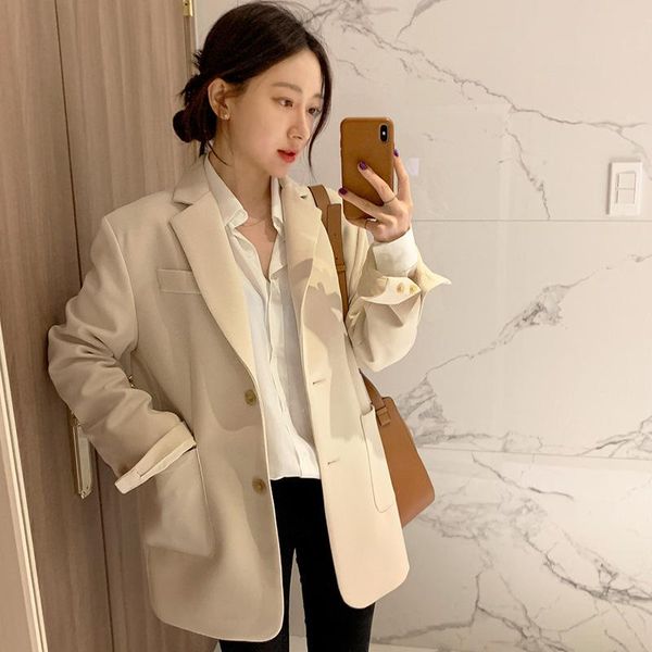 women's suits & blazers work style ol solid blazer women turn down collar long sleeve single breast coat femme spring 2021 outwear, White;black
women's suits & blazers work style ol solid blazer women turn down collar long sleeve single breast coat femme spring 2021 outwear, White;black
