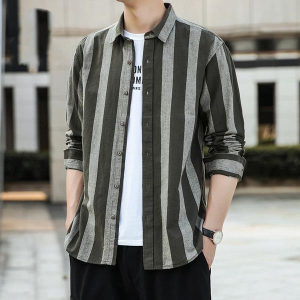 men's casual shirts men clothing 2021 spring summer japanese striped long-sleeved shirt lapel slim camisas para hombre, White;black
men's casual shirts men clothing 2021 spring summer japanese striped long-sleeved shirt lapel slim camisas para hombre, White;black