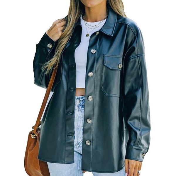women's leather & faux oversized pu blouses women black brown basic coat turn-down collar simple casual lady autumn jacket t592
women's leather & faux oversized pu blouses women black brown basic coat turn-down collar simple casual lady autumn jacket t592