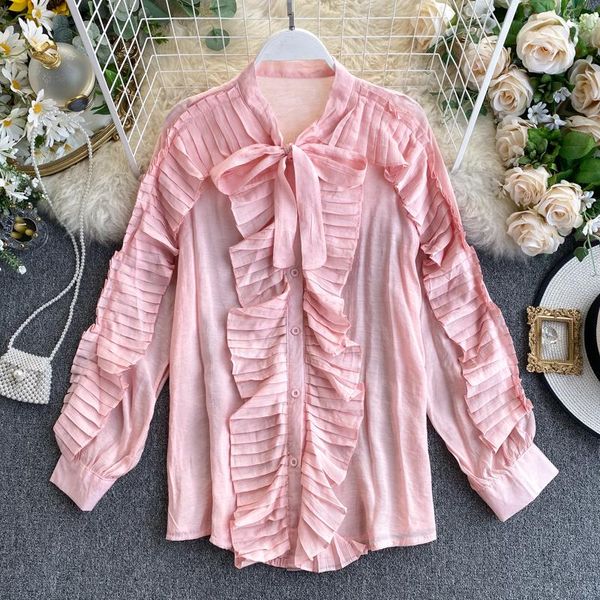women's blouses & shirts chiffon 2021 women spring pleated long sleeve bowknot ruffle loose thin casual shirt solid color blouse l063, White
women's blouses & shirts chiffon 2021 women spring pleated long sleeve bowknot ruffle loose thin casual shirt solid color blouse l063, White
