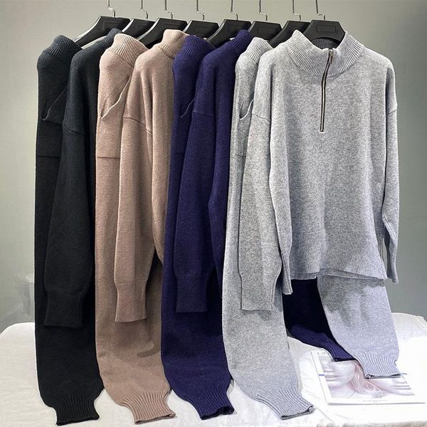 women's tracksuits knitted two-piece suit 2021 warm high-neck half-zipper sweater and slacks women, Gray
women's tracksuits knitted two-piece suit 2021 warm high-neck half-zipper sweater and slacks women, Gray