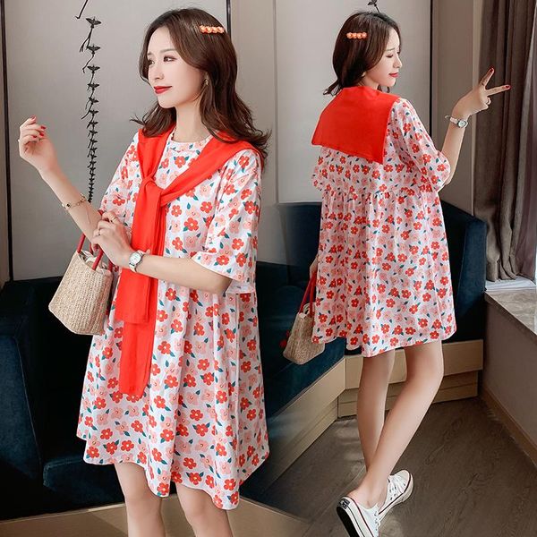 5617# maternity dress summer o neck floral short sleeves easy matching loose stylish pregnant women mom dresses, White
5617# maternity dress summer o neck floral short sleeves easy matching loose stylish pregnant women mom dresses, White