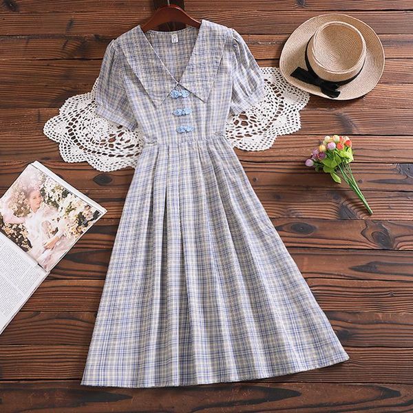 party dresses summer cute sweet dress japan style short sleeve mori girl casual plaid vestidos, White;black
party dresses summer cute sweet dress japan style short sleeve mori girl casual plaid vestidos, White;black