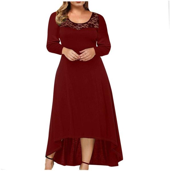 casual dresses solid formal dress plus size lace stitching long women o neck sleeve irregular hem vintage 40#, Black;gray
casual dresses solid formal dress plus size lace stitching long women o neck sleeve irregular hem vintage 40#, Black;gray