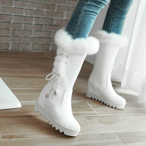 boots ladies fur lined wedge heels lace up pull on mid calf winter casual shoes, Black
boots ladies fur lined wedge heels lace up pull on mid calf winter casual shoes, Black