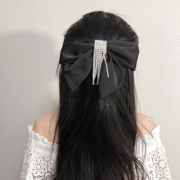 retro black satin ribbon bow hair clips for women girls crystal rhinestone tassel chain hairgrip luxury jewelry accessories
retro black satin ribbon bow hair clips for women girls crystal rhinestone tassel chain hairgrip luxury jewelry accessories