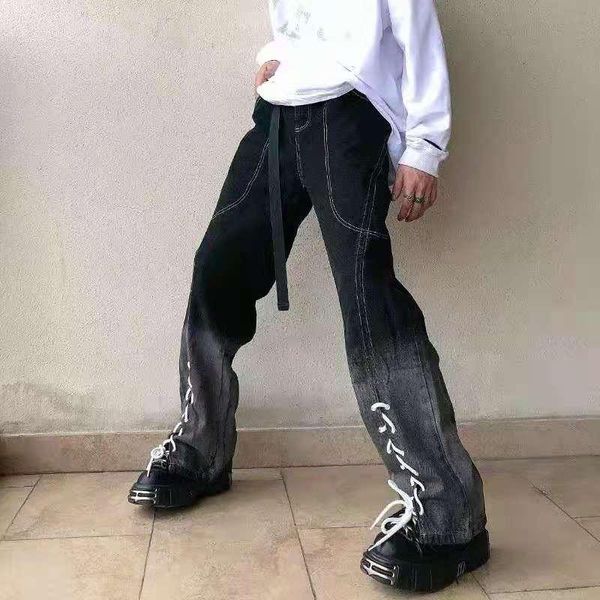 men's jeans gradient washed lace up streetwear mens denim trousers retro ripped harajuku casual couple baggy hip hop jean pants, Blue
men's jeans gradient washed lace up streetwear mens denim trousers retro ripped harajuku casual couple baggy hip hop jean pants, Blue