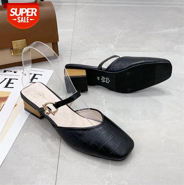 baotou half slippers women's square toe metal buckle, one word with mules, mid-heel and outer wear fashion #kb9g, Black
baotou half slippers women's square toe metal buckle, one word with mules, mid-heel and outer wear fashion #kb9g, Black