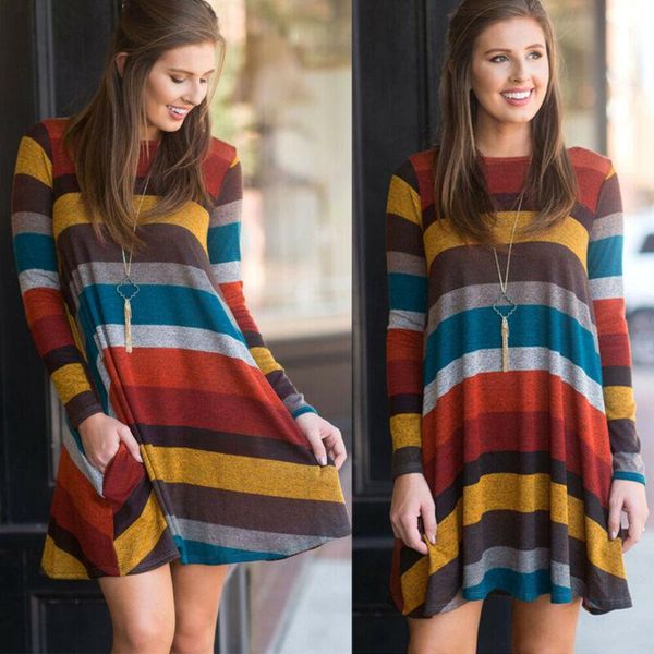 casual dresses women o neck long sleeve stripe mini dress lady loose pocket short, Black;gray
casual dresses women o neck long sleeve stripe mini dress lady loose pocket short, Black;gray