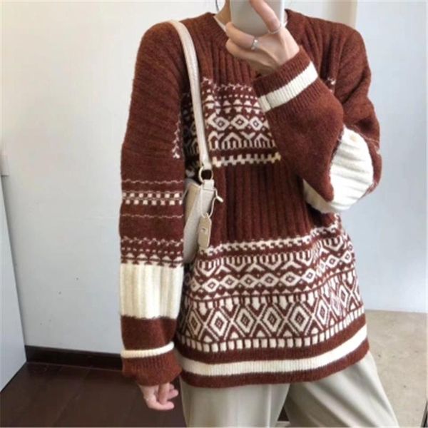 women's sweaters loose geometric pattern sweater women korean casual o-neck straight knit pullovers female stylish retro warm blue jump, White;black
women's sweaters loose geometric pattern sweater women korean casual o-neck straight knit pullovers female stylish retro warm blue jump, White;black