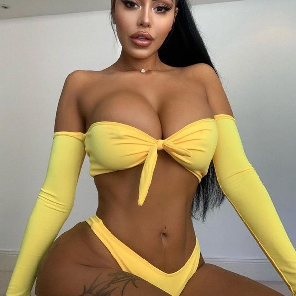women long sleeve off shoulder bikini set summer padded halter bra + swim thong beach ladies biquini swimsuitsby air, Black;white
women long sleeve off shoulder bikini set summer padded halter bra + swim thong beach ladies biquini swimsuitsby air, Black;white
