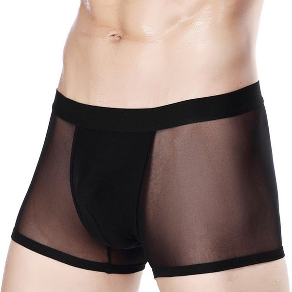 men's mesh transparent boxer briefs hollow breathable, Black;white
