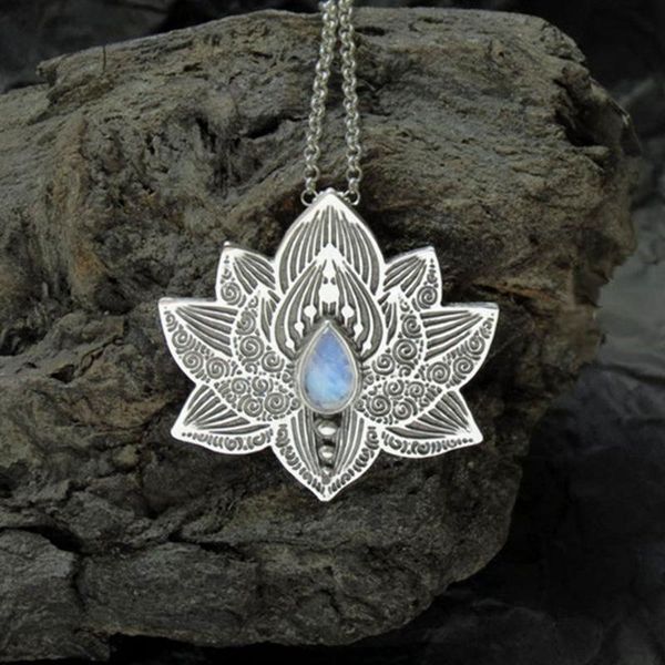 pendant necklaces lotus yoga necklace chakra charm chain moonstone for women female fashion party jewelry, Silver
pendant necklaces lotus yoga necklace chakra charm chain moonstone for women female fashion party jewelry, Silver