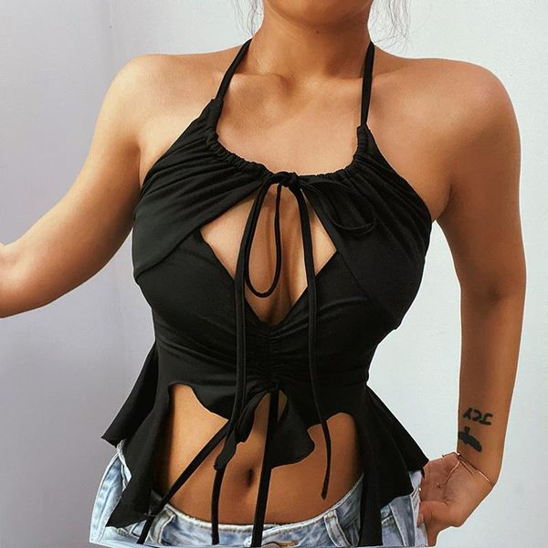 women's tanks & camis hollow irregular backless halter for women hole lace up sleeveless summer ruched e-girl cropped 021, White
women's tanks & camis hollow irregular backless halter for women hole lace up sleeveless summer ruched e-girl cropped 021, White