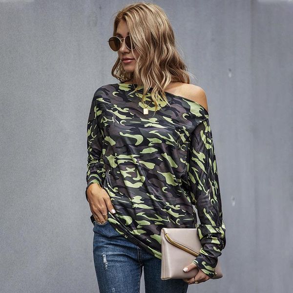 women's t-shirt off shoulder camouflage knitted loose bottomed shirt and long sleeve summer top, White
women's t-shirt off shoulder camouflage knitted loose bottomed shirt and long sleeve summer top, White