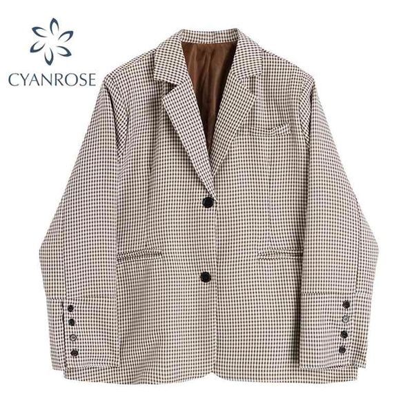 plaid vintage blazer coat women notched collar single breasted loose pocket jacket mujer spring elegant ol korean outwear 210515, Black
plaid vintage blazer coat women notched collar single breasted loose pocket jacket mujer spring elegant ol korean outwear 210515, Black